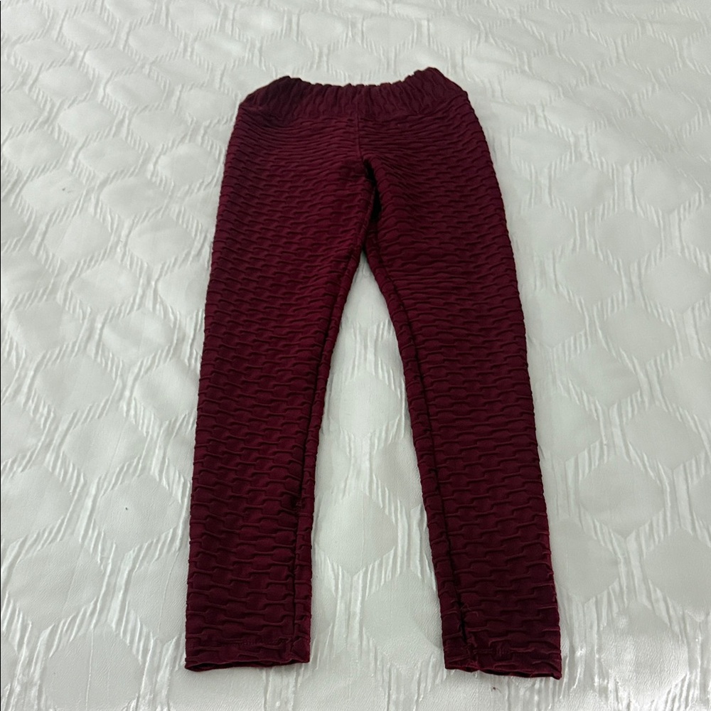 Burgundy Textured Kids Leggings
